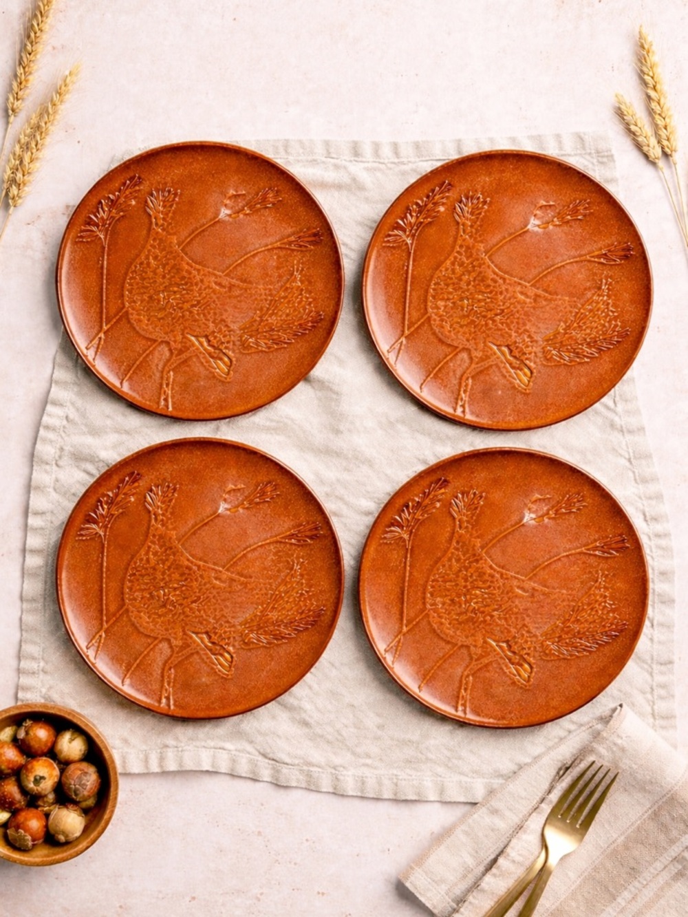 Threshold Embossed Turkey Plates in Terracotta Set of 4
